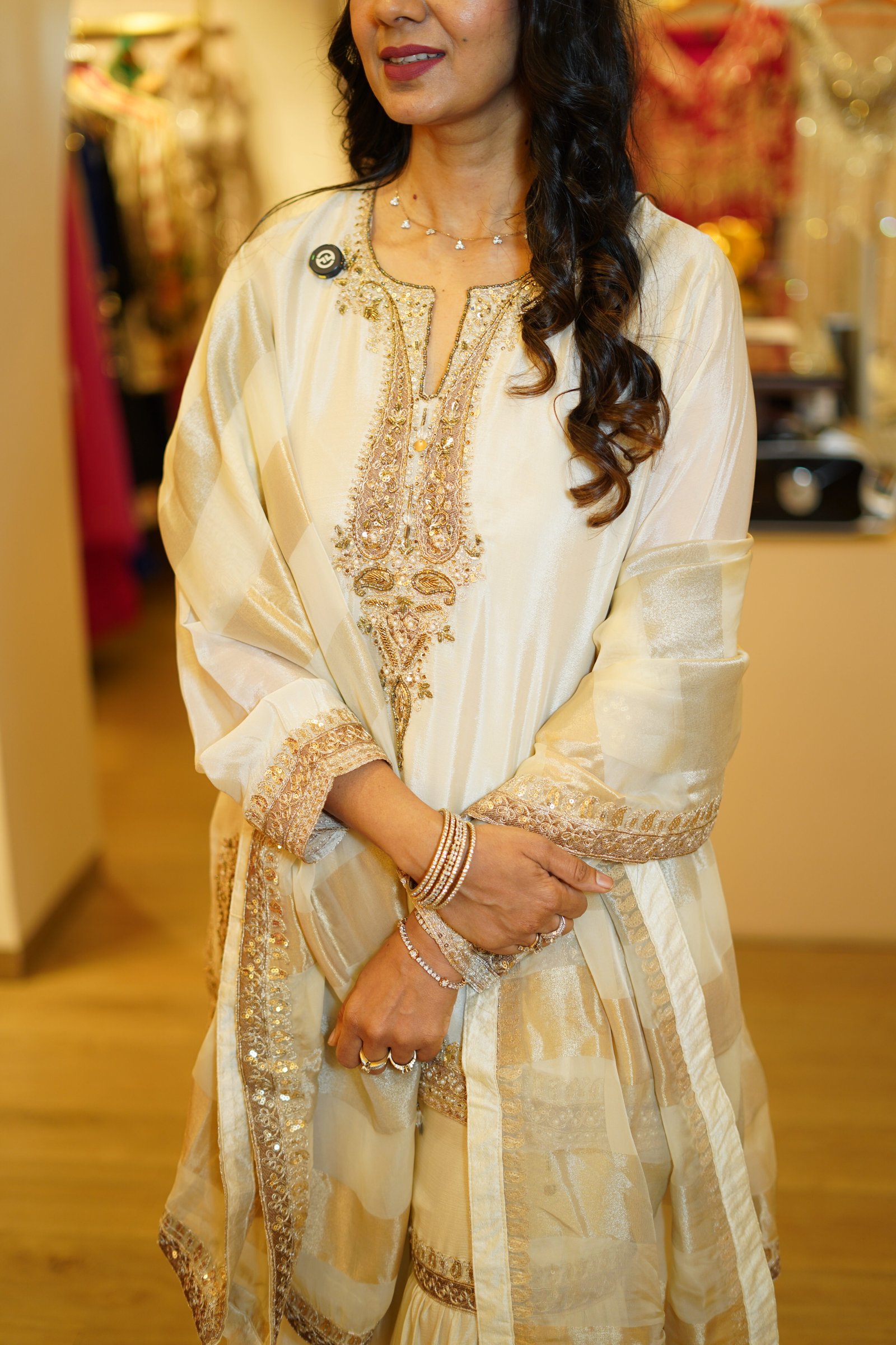Ivory Handwork Chiffon Kurta Sharara Set