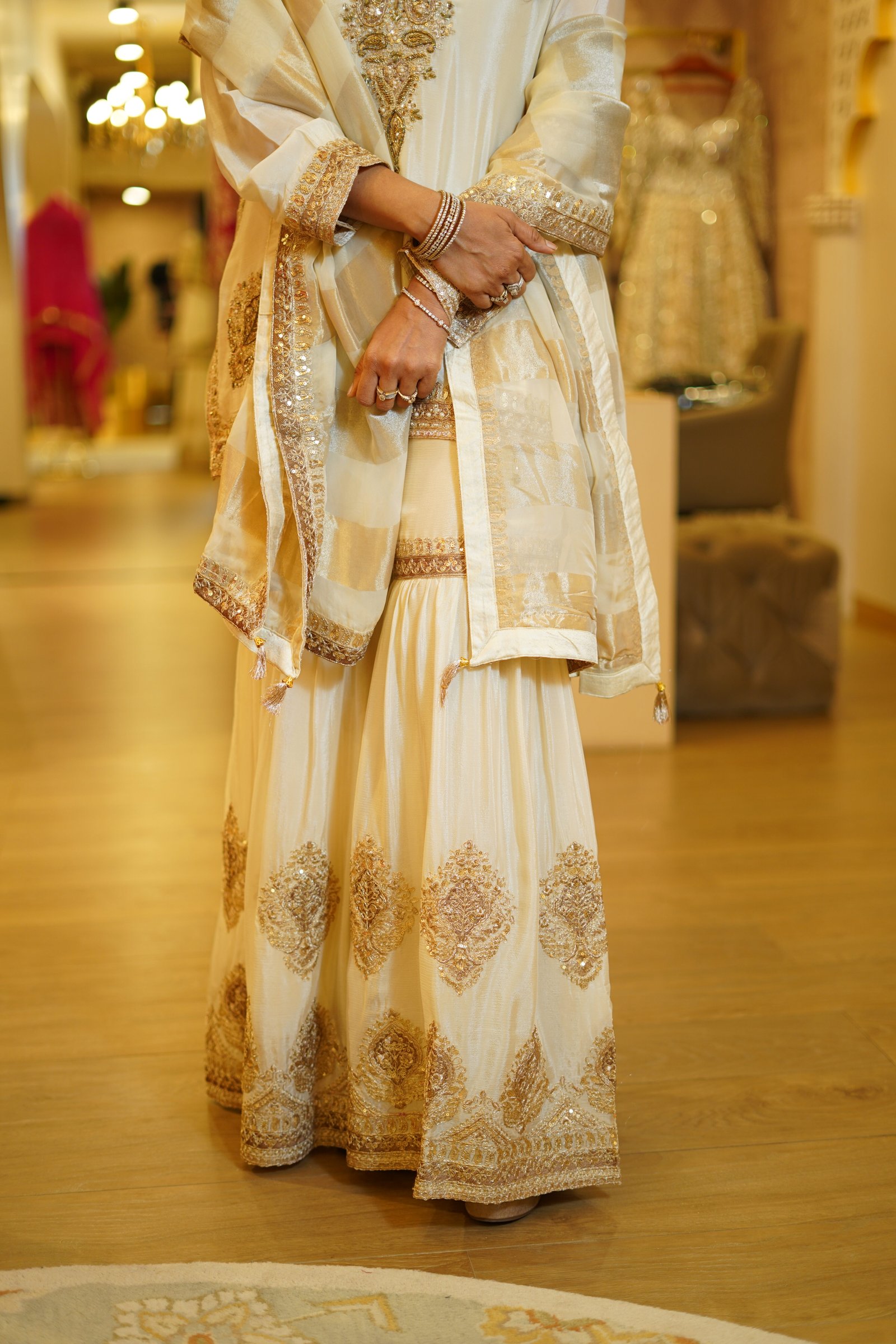 Ivory Handwork Chiffon Kurta Sharara Set