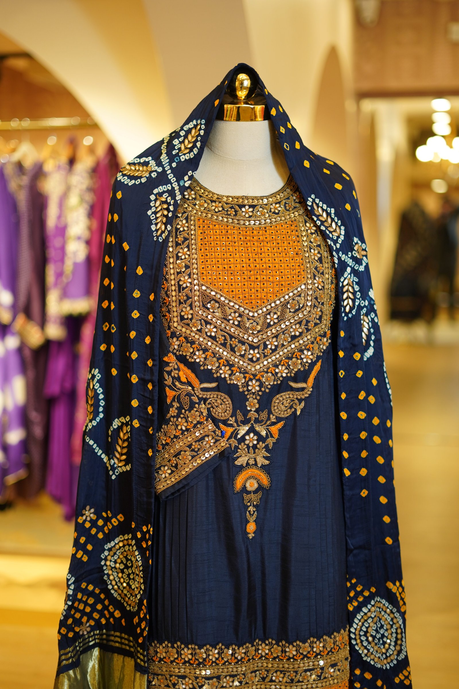 Navy Blue Layered Anarkali with Gaji Silk Dupatta