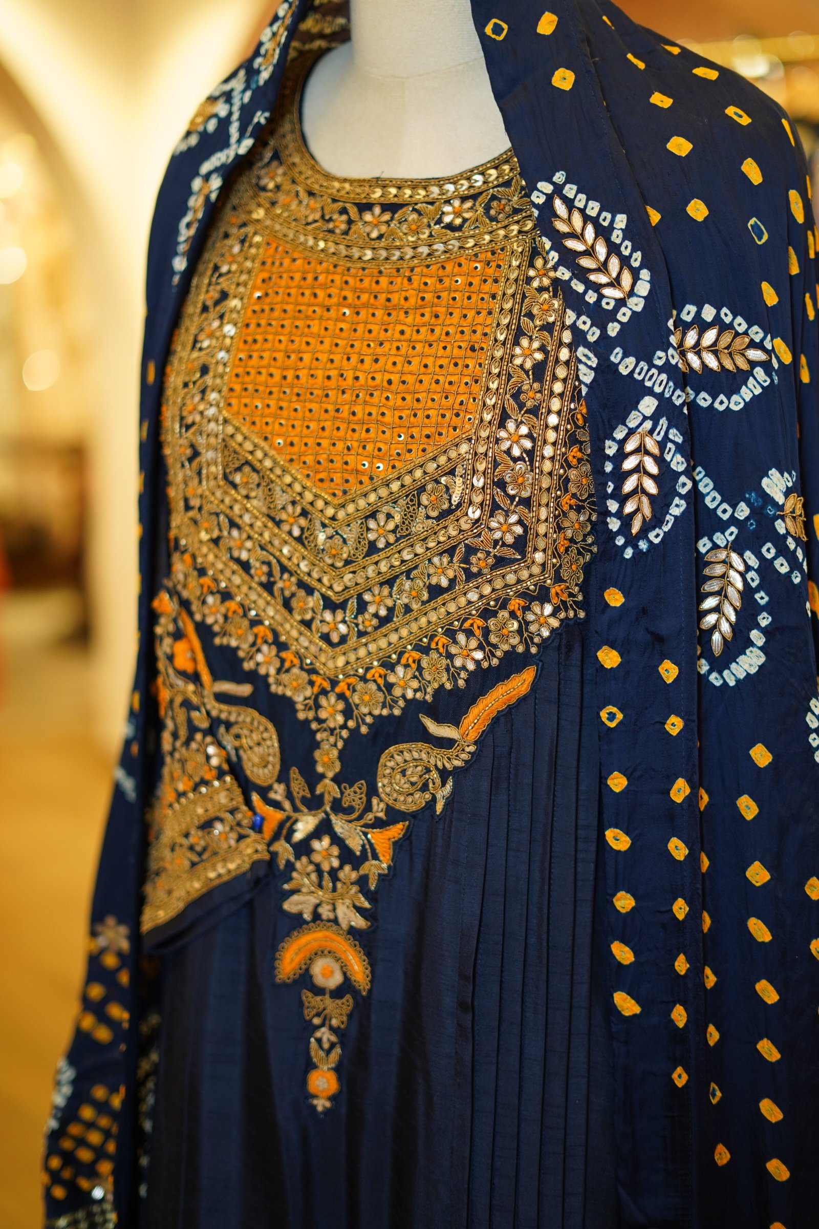 Navy Blue Layered Anarkali with Gaji Silk Dupatta