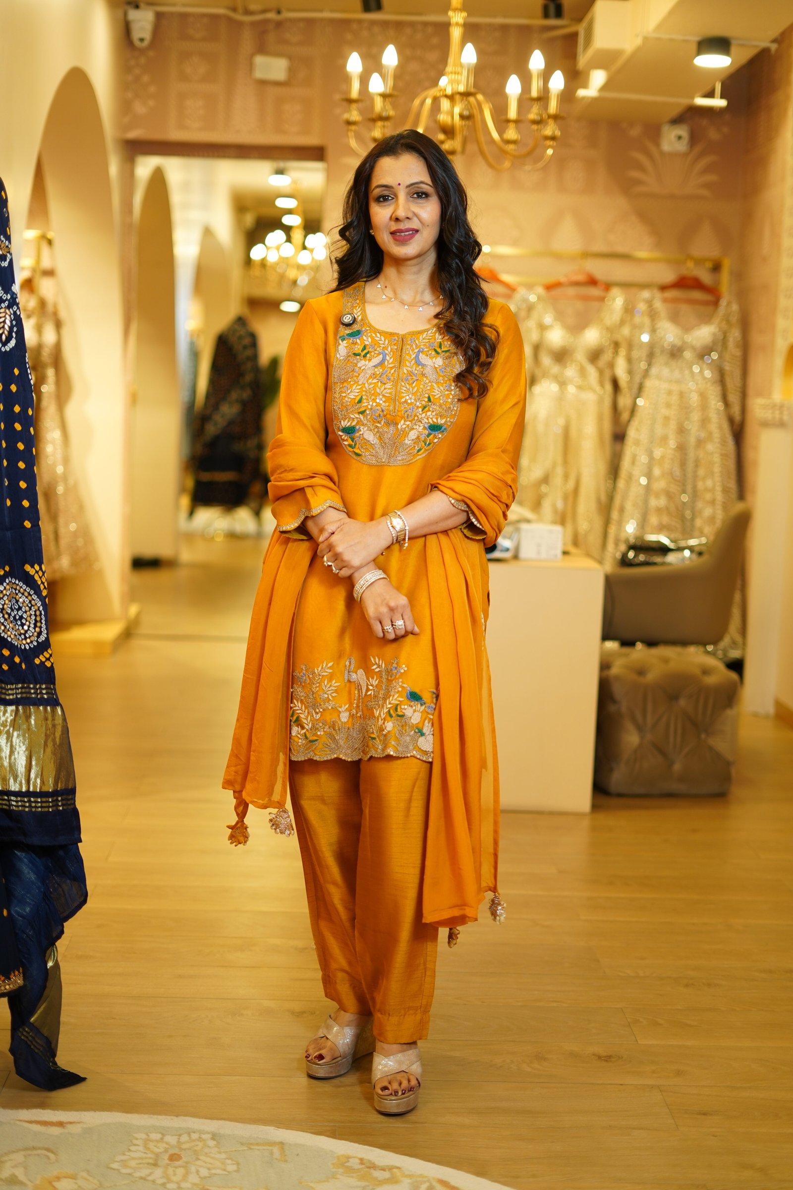 Yellow Organza Hand Embroidered Kurta Set