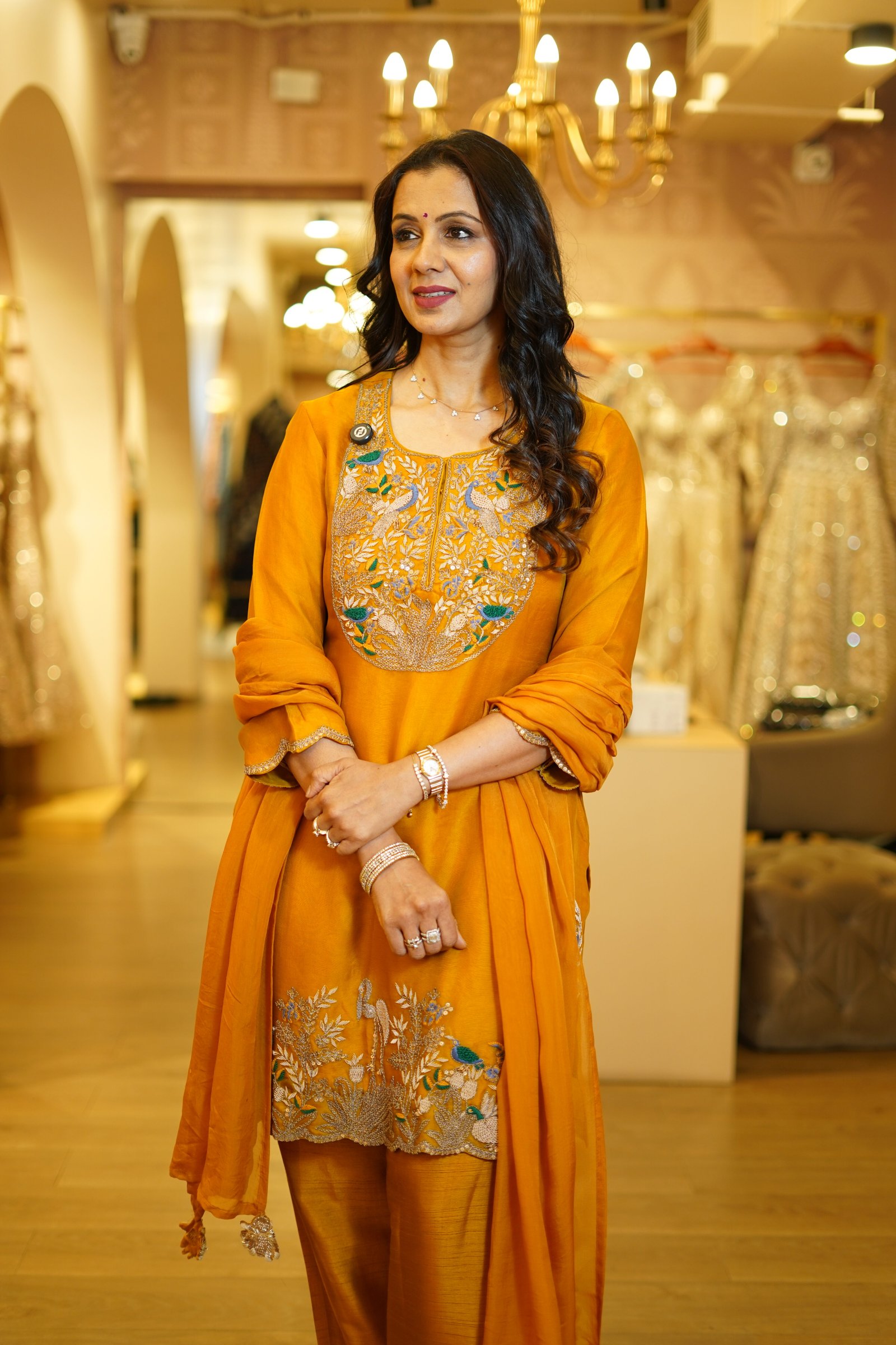 Yellow Organza Hand Embroidered Kurta Set