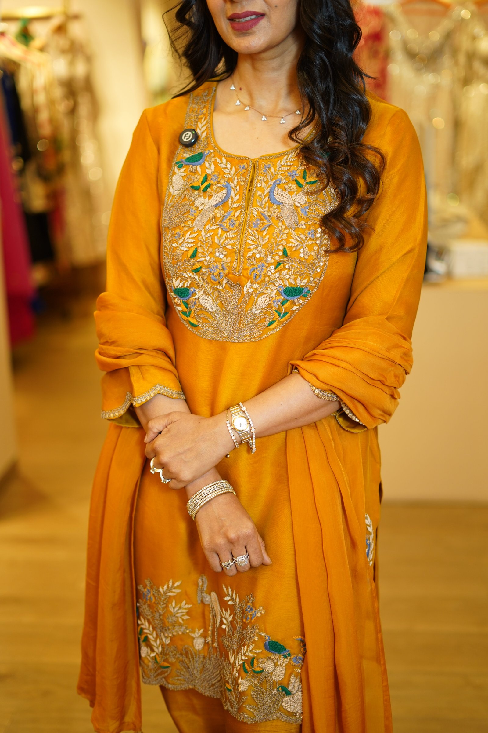 Yellow Organza Hand Embroidered Kurta Set