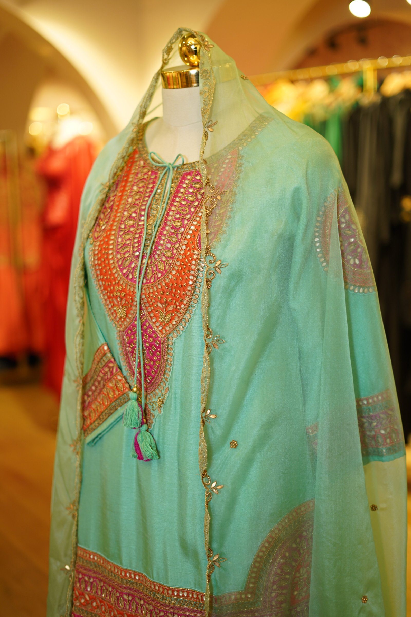 Embroidered Short Kurta Sharara Set with Organza Dupatta