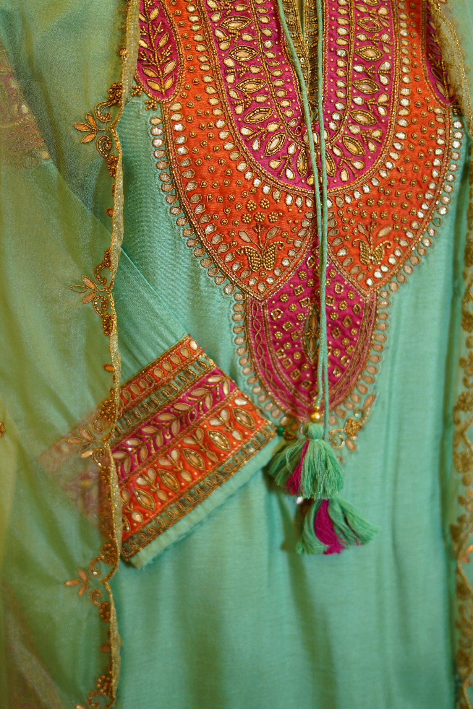 Embroidered Short Kurta Sharara Set with Organza Dupatta