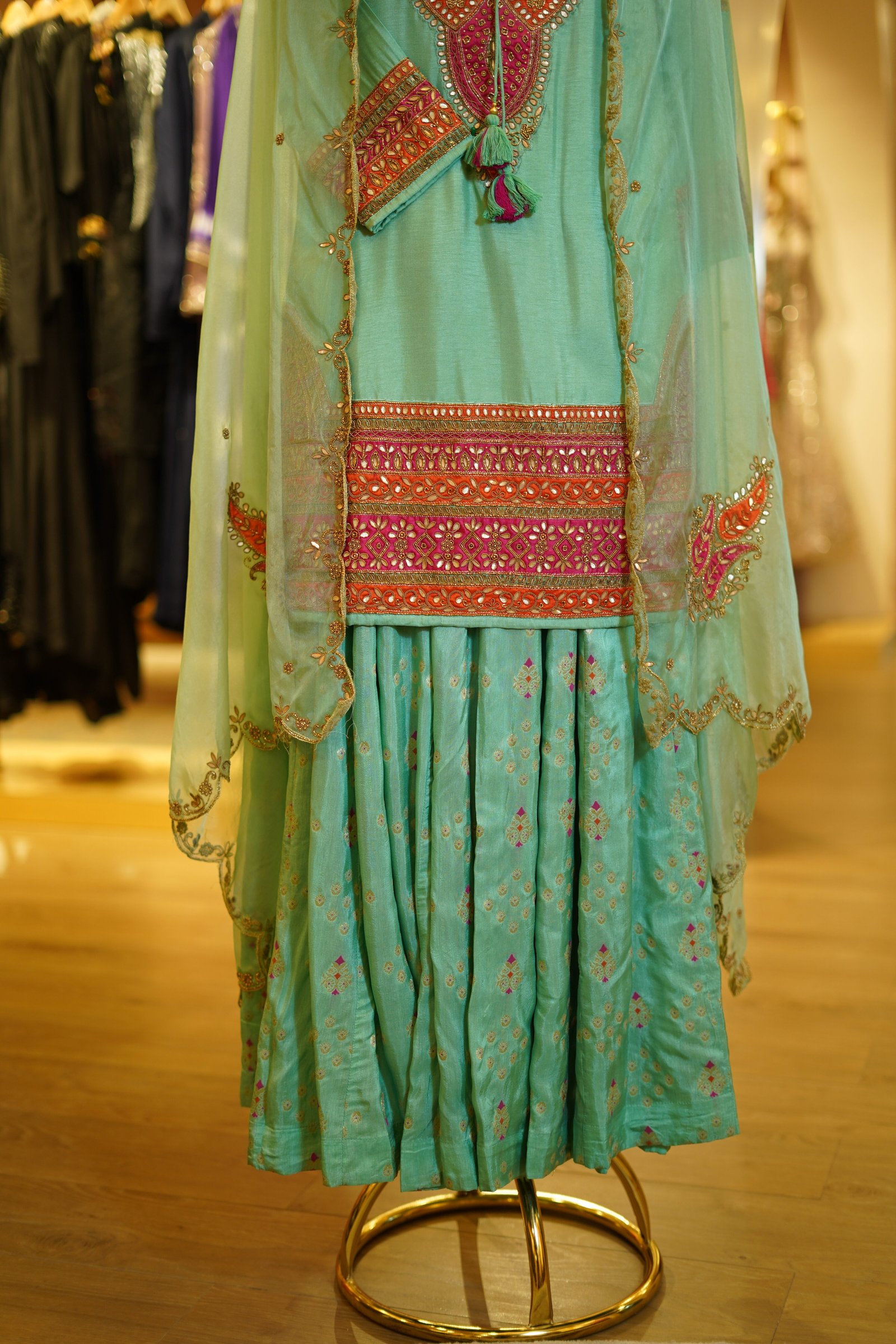 Embroidered Short Kurta Sharara Set with Organza Dupatta
