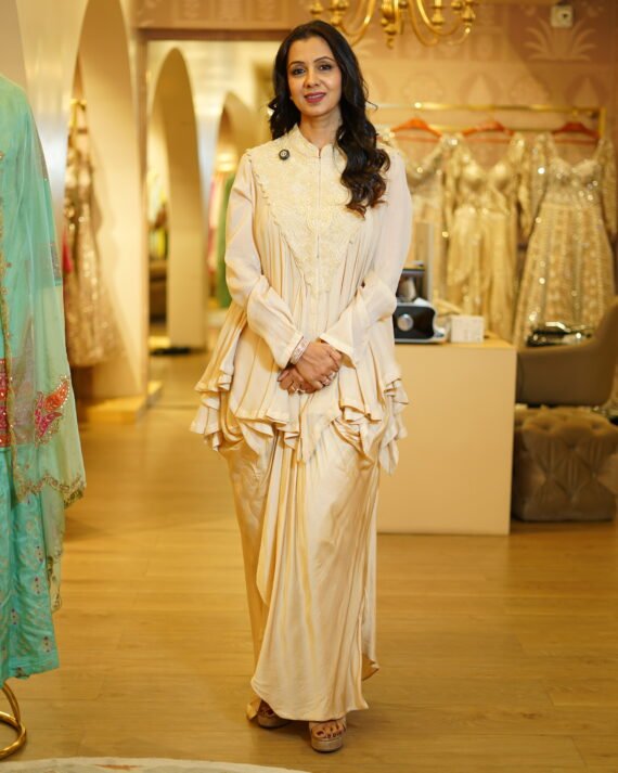 Ivory Drape Skirt with Asymmetrical Handwork Top