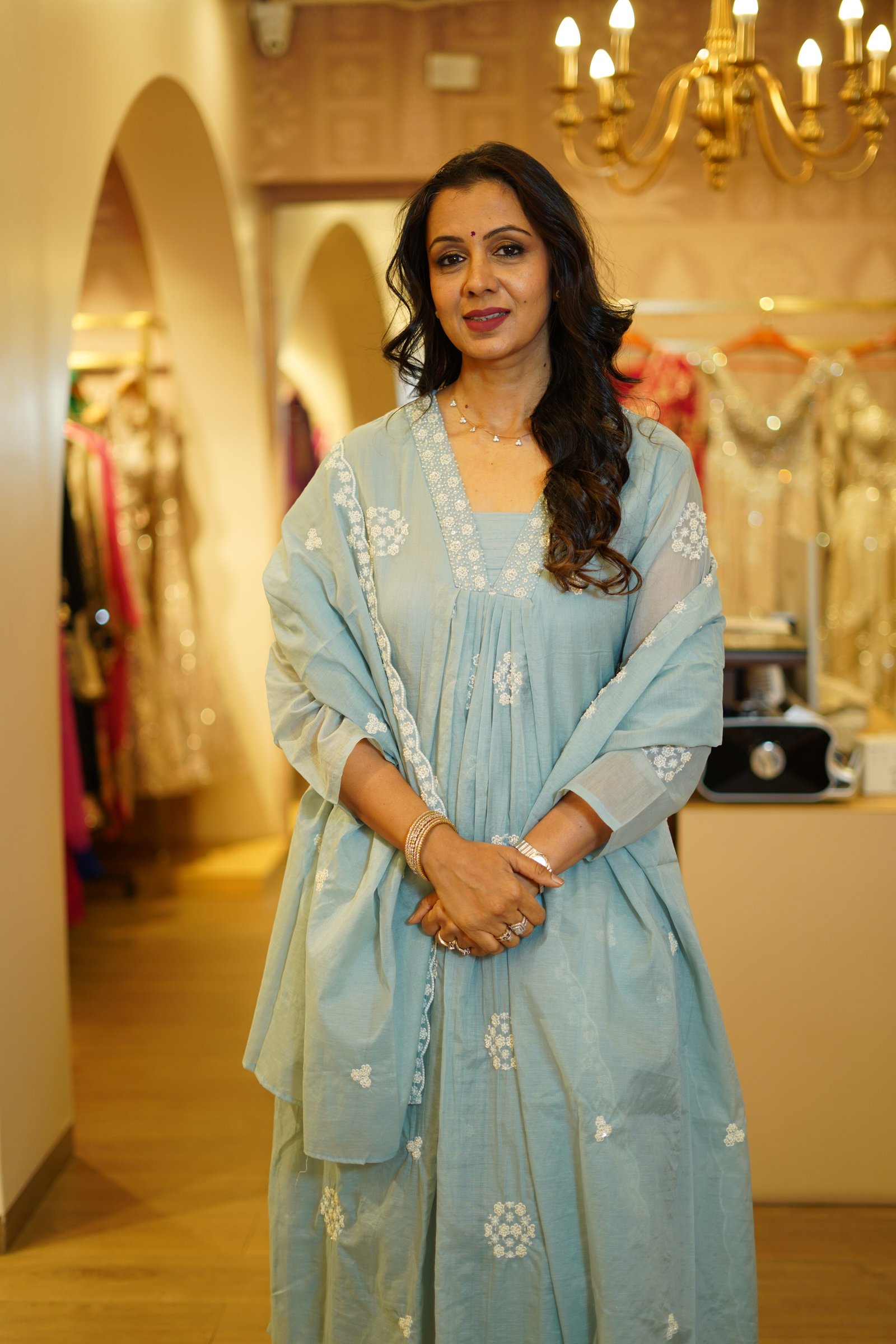 Mul Chanderi Floral Embroidered Kurta