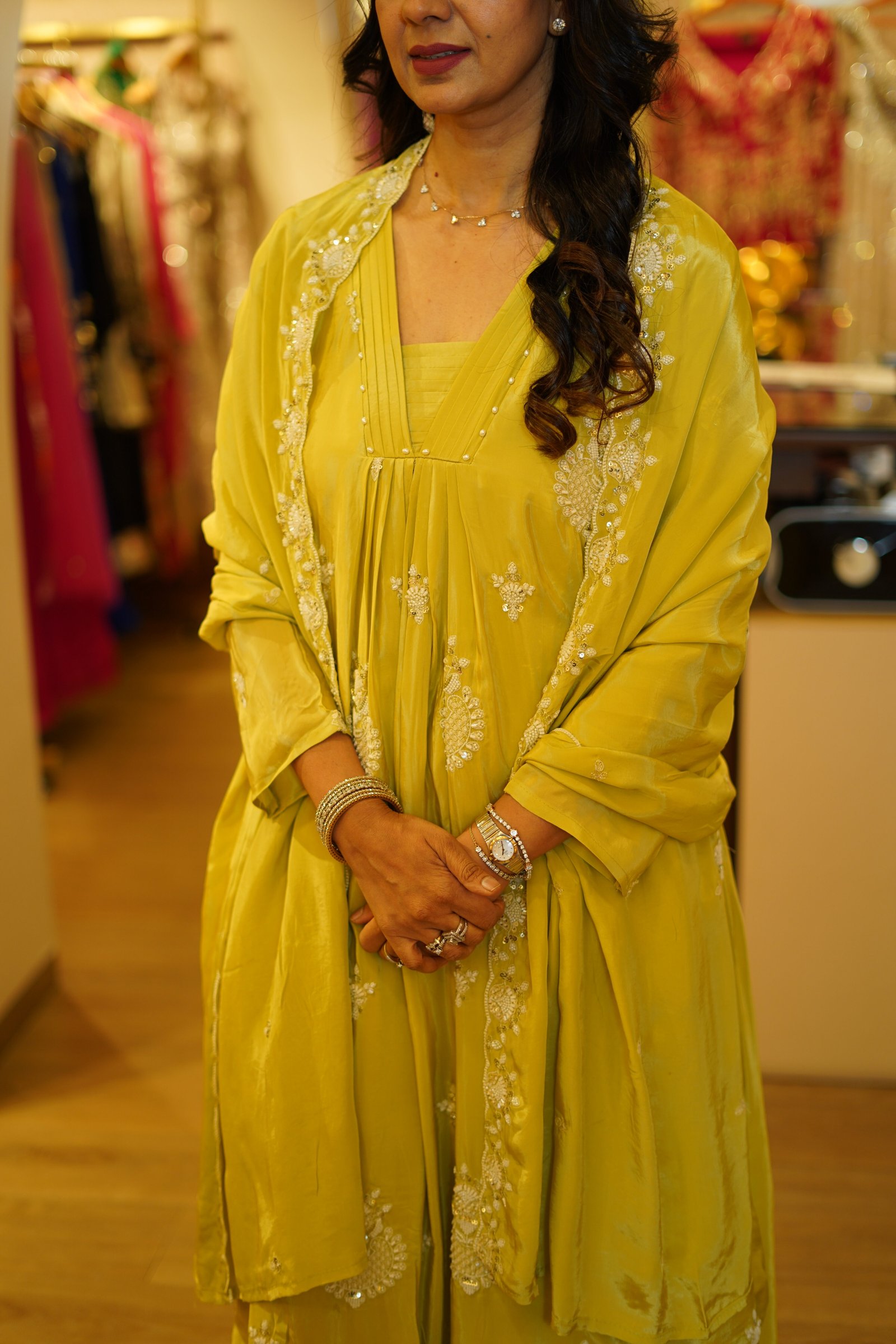 Chiffon Pearl Work Kurta Set