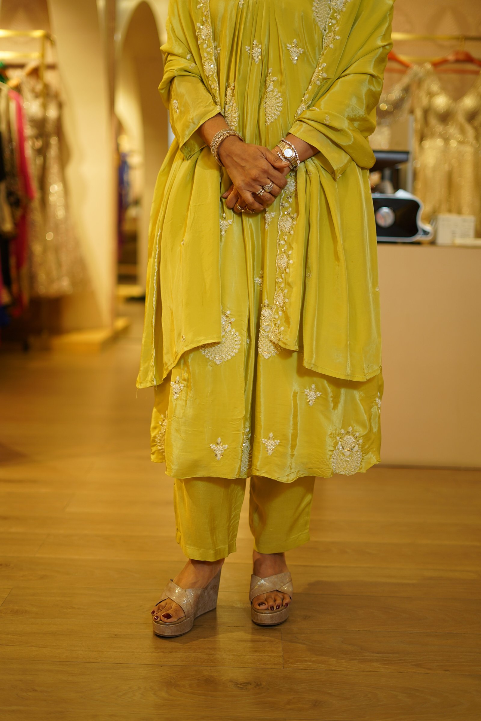 Chiffon Pearl Work Kurta Set
